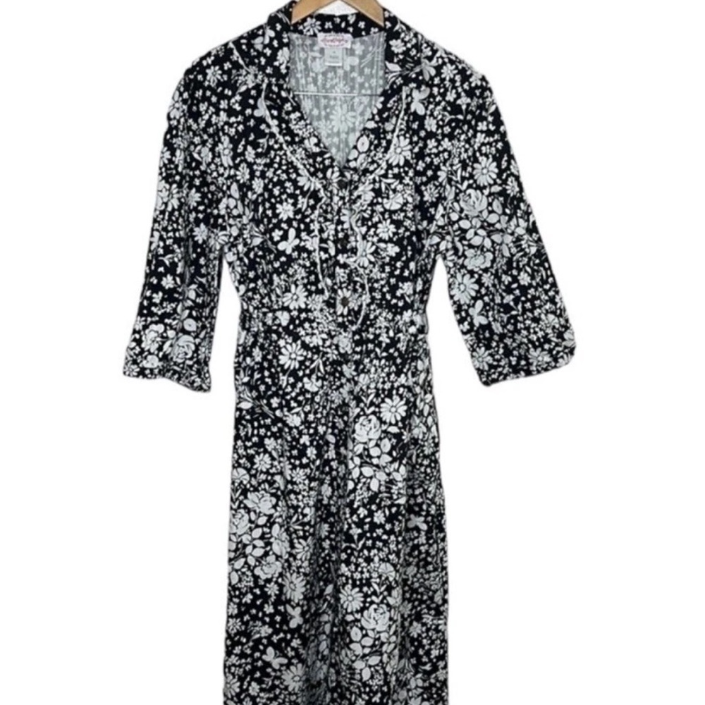 Lanz Of Salzburg Black White Floral Button Front Crochet Dress Women Size XL